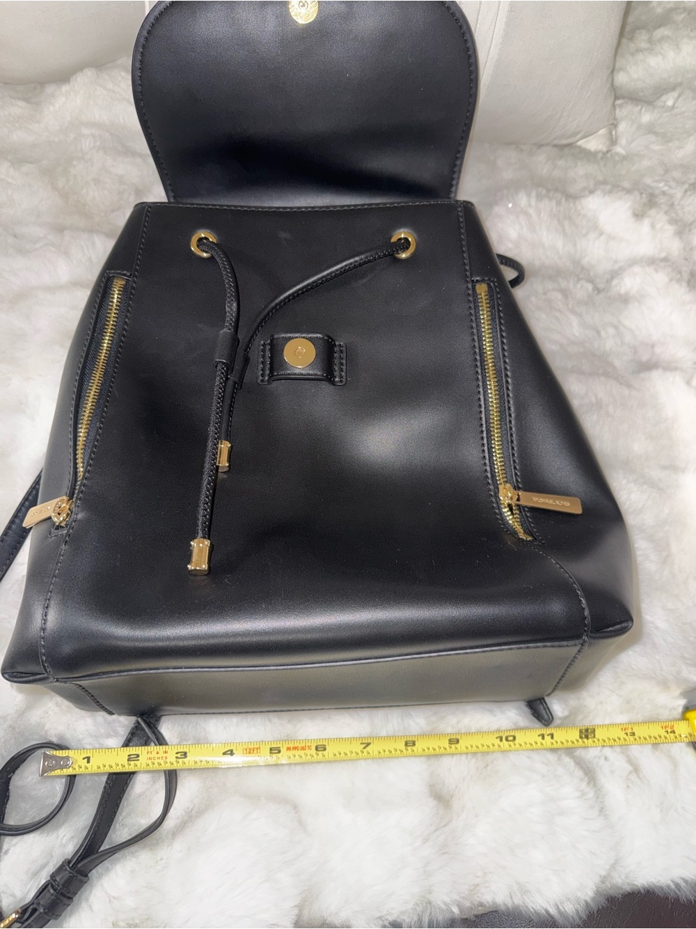 MICHAEL KORS Black Leather Backpack with Gold-Tone Zippers - Picture 4 of 7